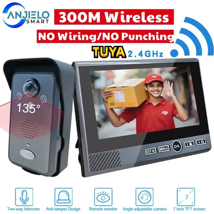 Interphone intelligent sans fil ANJIELO, vidéophone extérieur Wi-Fi, caméra de sonnette vidéo Wi-Fi pour appartement, appel Tuya