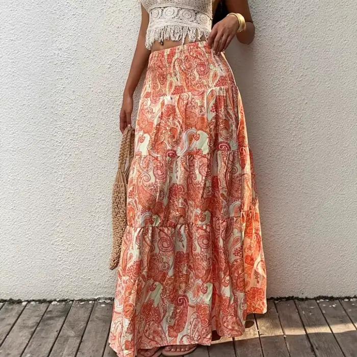 Jupe longue taille haute imprimée style bohème