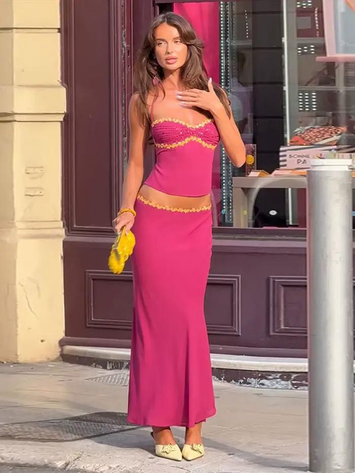 Rétro à lacets chemise à volants jupe longue ensemble femmes décontracté ample manches évasées chemises gland jupes plissées ensembles dame Chic tenues