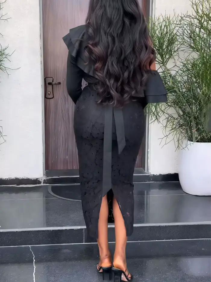 Robe longue sexy en dentelle à volants irréguliers pour femme