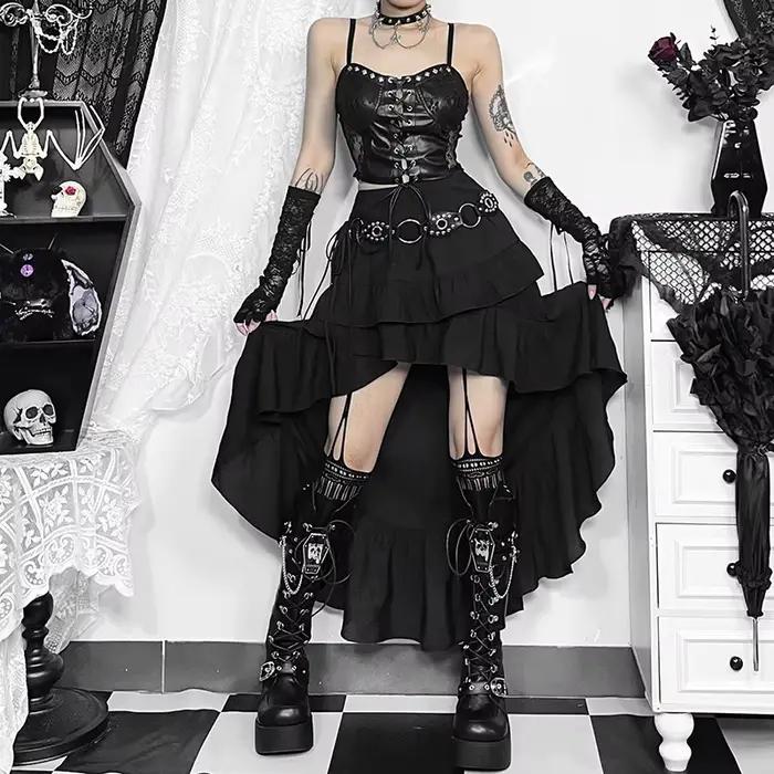 Jupes Goth Kawaii noires à volants