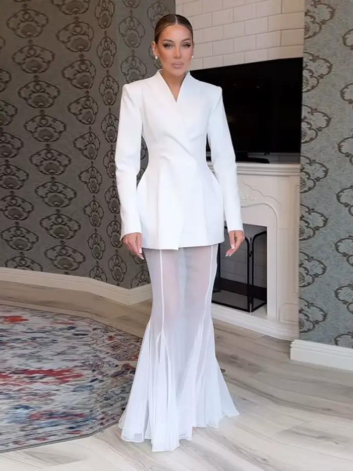 Ensemble jupe Blazer élégante et couleur unie pour femmes
