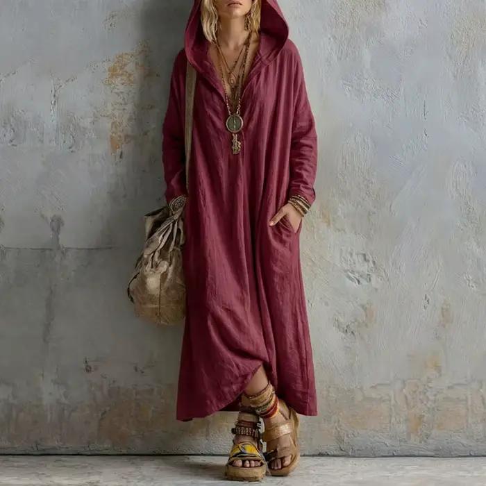Robe longue à capuche bohème pour femme