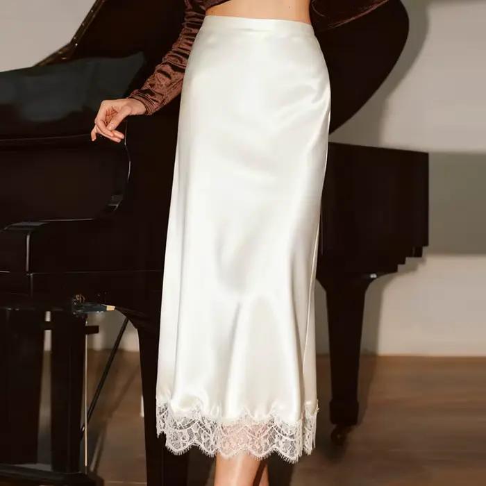Jupon long élégant en satin avec dentelle pour femme