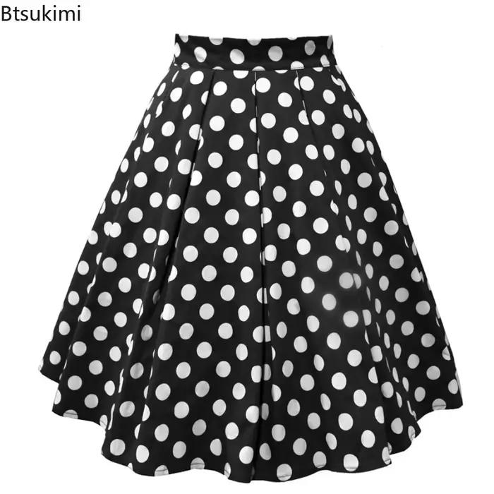Nouvelle jupe plissée évasée à pois pour femme, style vintage 2026, taille haute, en coton, décontractée, grande taille, coupe trapèze, pour le quotidien