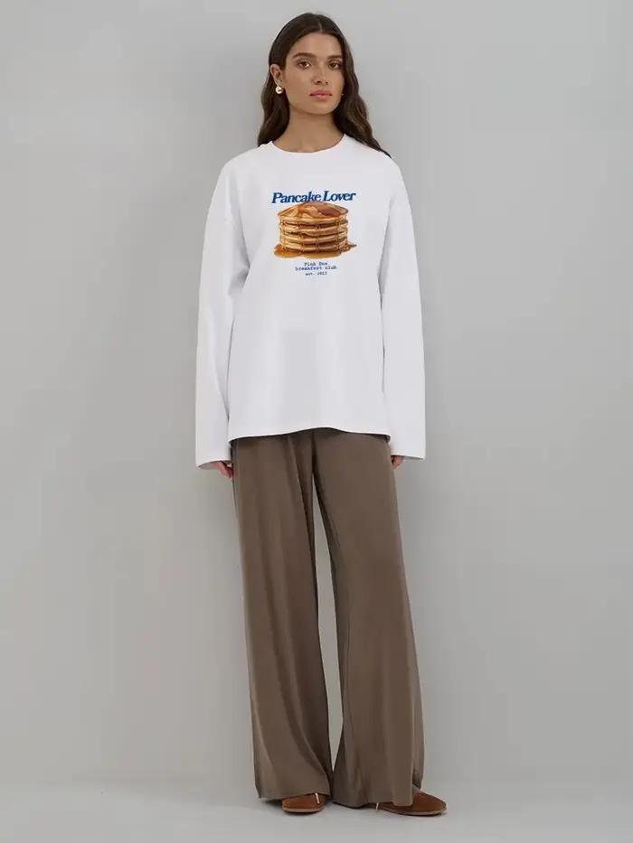 T-shirt Chic Imprimé à Manches Longues pour Femme – Nouvelle Collection Printemps-Automne 2026 – Coupe Ample 100% Coton Doux – Haut Quotidien