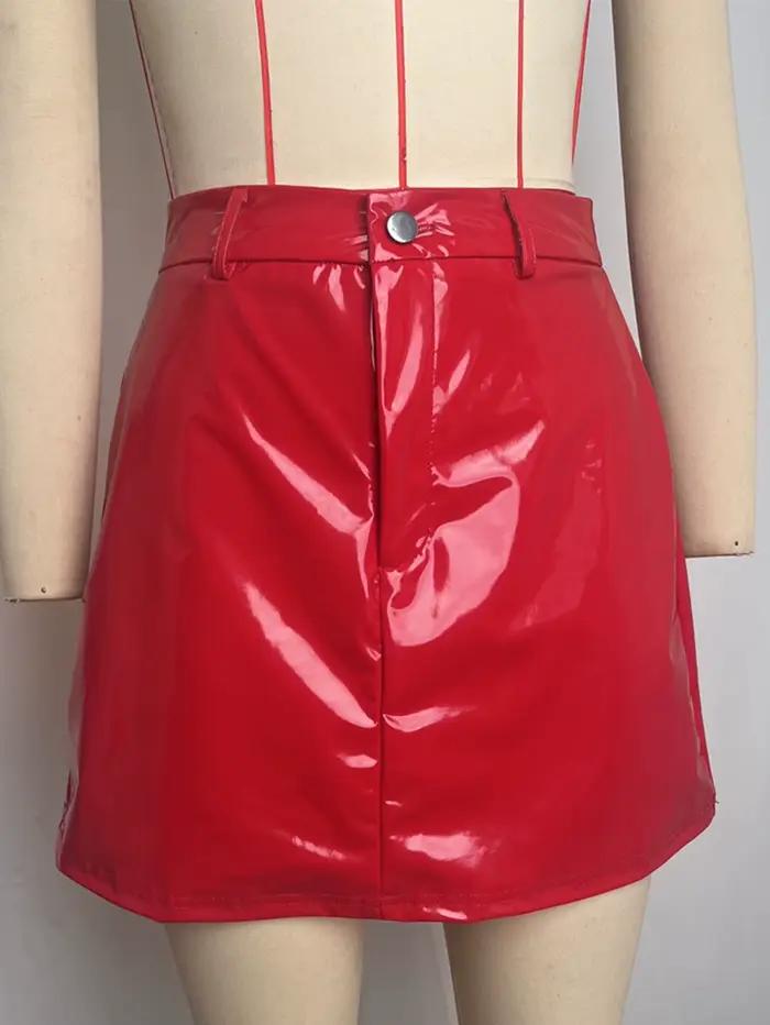 Mini jupe en cuir PU rouge Sexy pour femmes