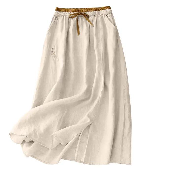 Jupe longue en coton et lin pour femme