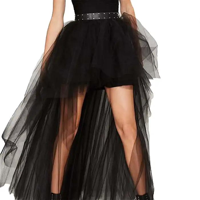 Jupe tutu élégante en tulle noir à ourlet asymétrique pour femme