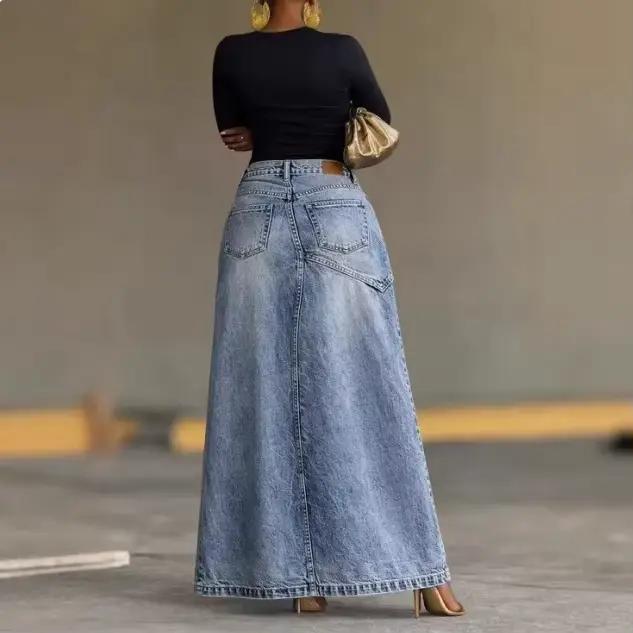 Jupe longue en jean décontractée pour femme