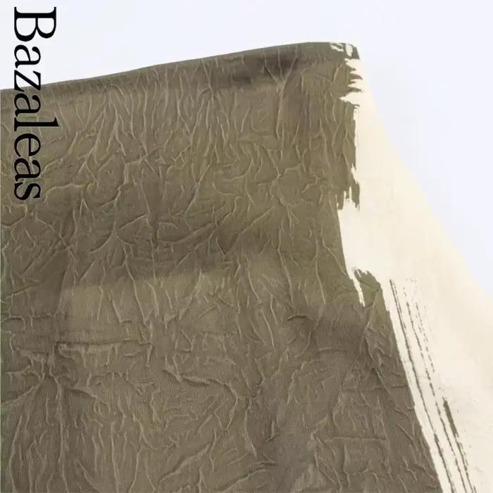 Bazaleas 2025 basique imprimé fleuri Patchwork Midi jupes rétro décontracté vert dame jupe élégante