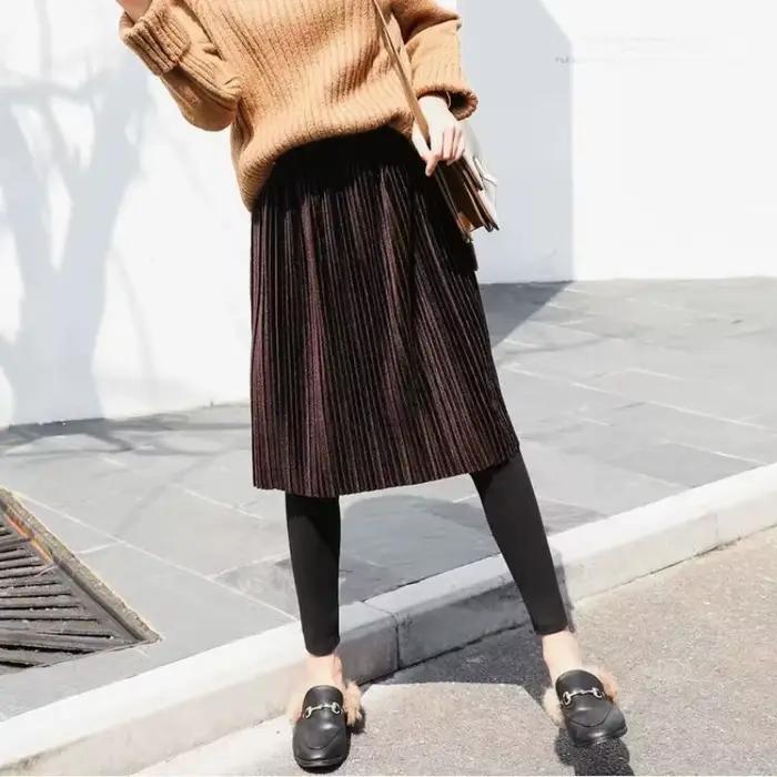 Jupe plissée en velours pour femme, leggings, jupe-culotte chaude pour l'hiver