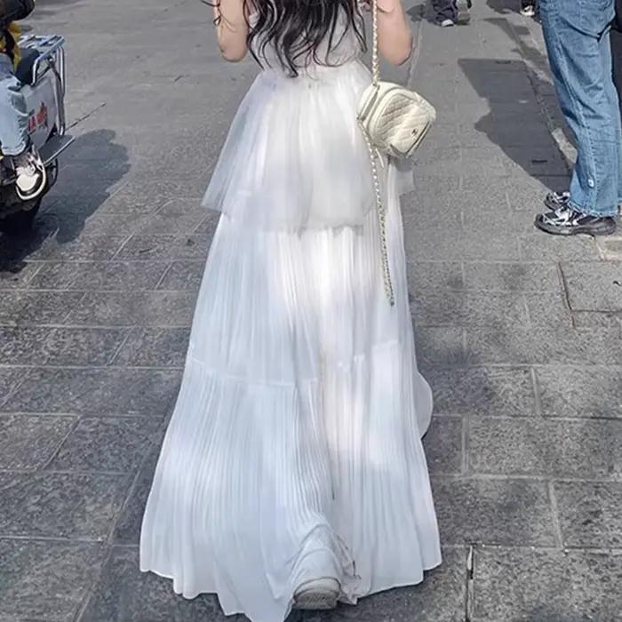 Jupe longue en maille blanche style doux pour femme