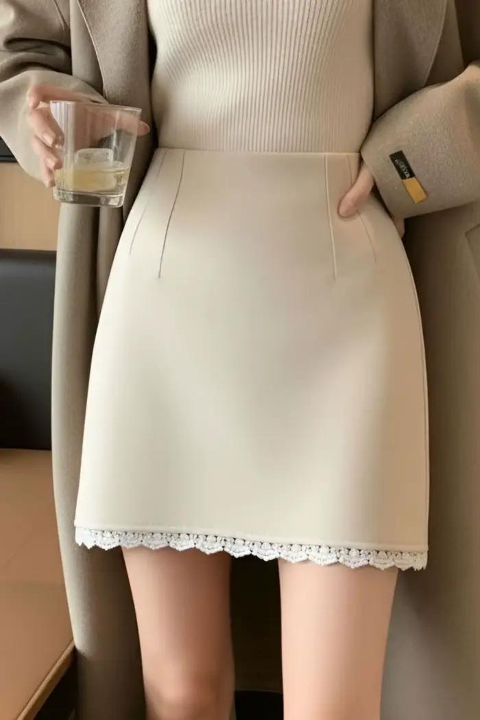 Jupe mi-longue en laine pour automne et hiver