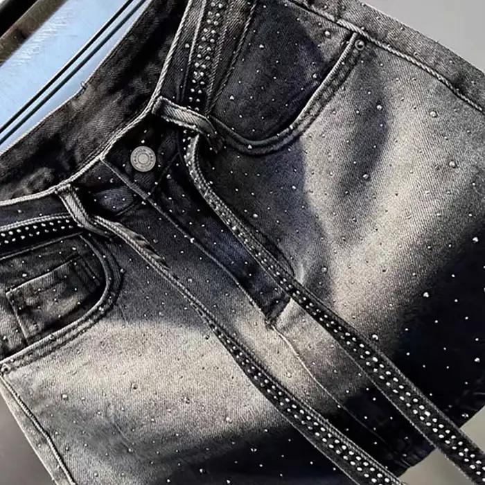 Mini jupe en Jean surdimensionnée rétro diamant pour femmes