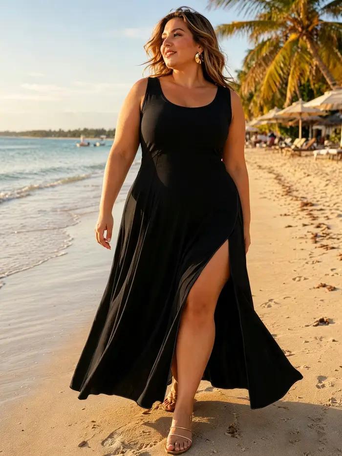 Robe grande taille à col en U