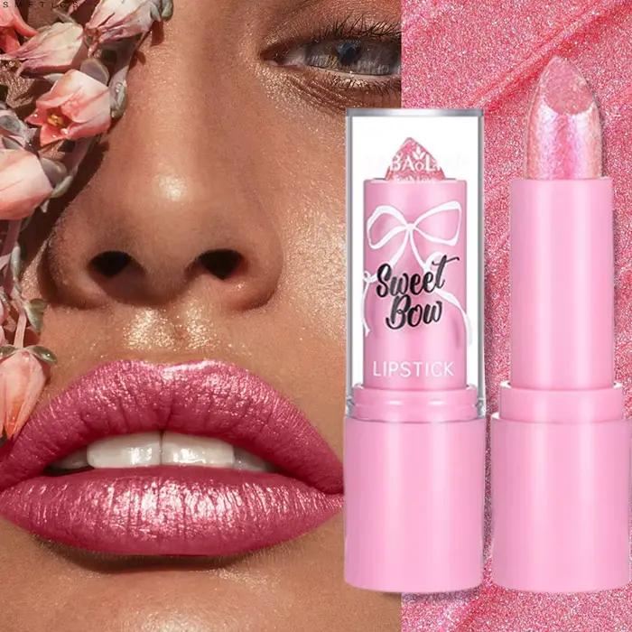 Rouge à lèvres scintillant rose velours, rouge à lèvres métallique brillant, teinte à lèvres nacrée, maquillage nacré imperméable et hydratant