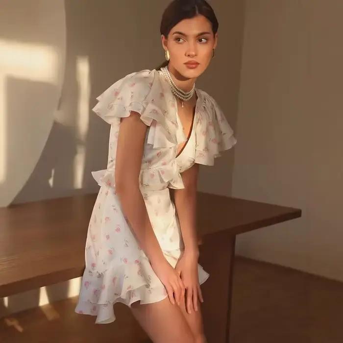 Robe Courte Chic à Imprimé Floral Français