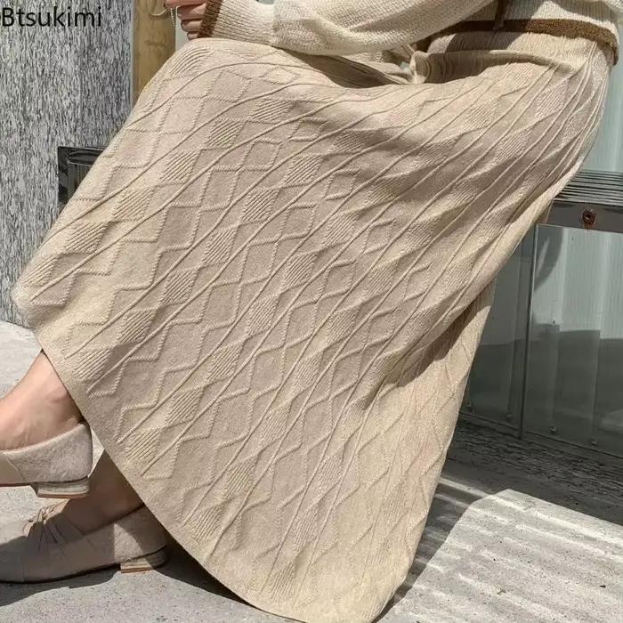 Jupes tricotées chaudes femelles taille haute décontractées en coton et polyester pour automne et hiver occasions spéciales et soirées élégantes