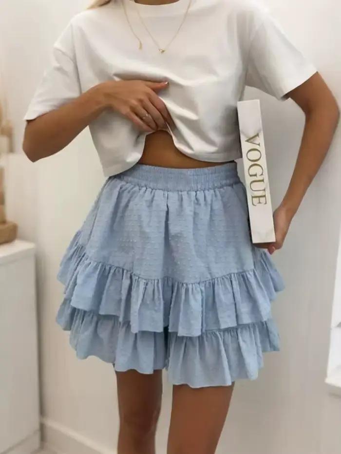 Jupe élégante taille haute en dentelle unie style gâteau pour femme Printemps/Été 2025 Mode européenne et américaine sexy mi-longue