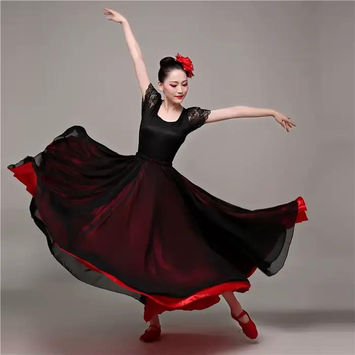 Jupes de danse flamenco pour femmes adultes, latine, tauromachie, espagnole, pratique de la danse, vêtements de performance, danse d'ouverture de scène