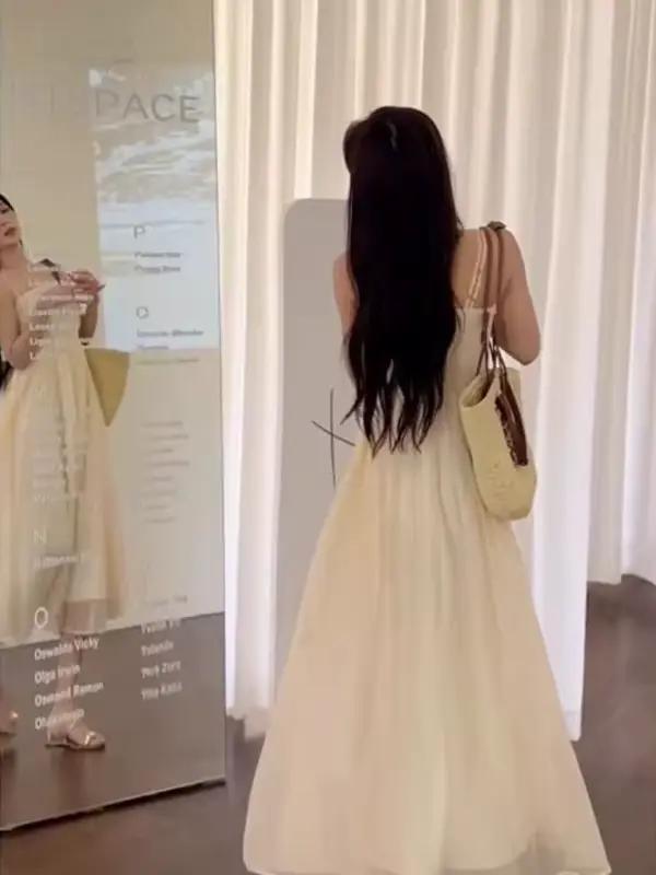 Robe camisole à breloques de style français pour femmes, une ligne, décolleté, jupe mi-longue, robe d'été, 4XIC, haute couture, 2024