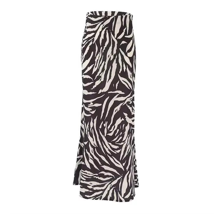 Jupe longue femme taille haute coupe ajustée imprimé zèbre