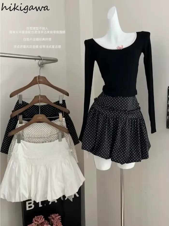 Vintage à pois femmes jupe 2025 Faldas Mujer mode doux coréen Jume taille haute été Saia tunique a-ligne Mini jupes 7o562