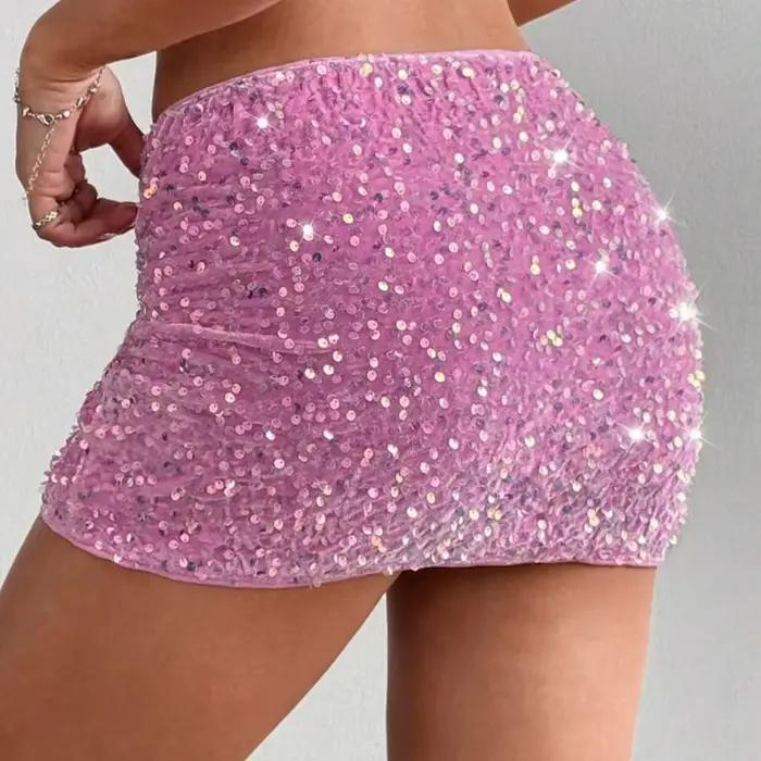 Talenza rose paillettes jupe courte Vintage perlée Sexy filles chaudes maigre