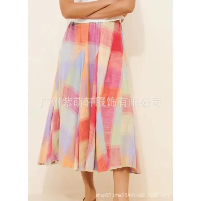 Jupe plissée à carreaux colorés pour femmes, élégante, Y2K INS Mori Girl, taille haute, ample, vacances d'été, jupe longue, Streetwear