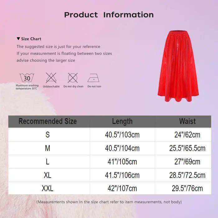 Jupe évasée taille haute pour femme en similicuir effet mouillé, jupe plissée coupe trapèze, jupe longue en vinyle imperméable pour femme, tenue de club