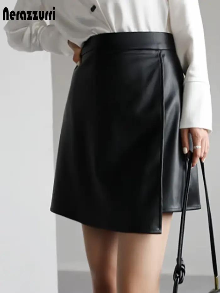 Nerazzurri printemps mini jupes en simili cuir pour femmes 2021 marron jupe courte