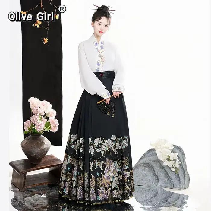 Chemise Hanfu traditionnelle chinoise, jupe à visage de cheval tissée en or, robe en tissu Jacquard, vêtements pour femmes