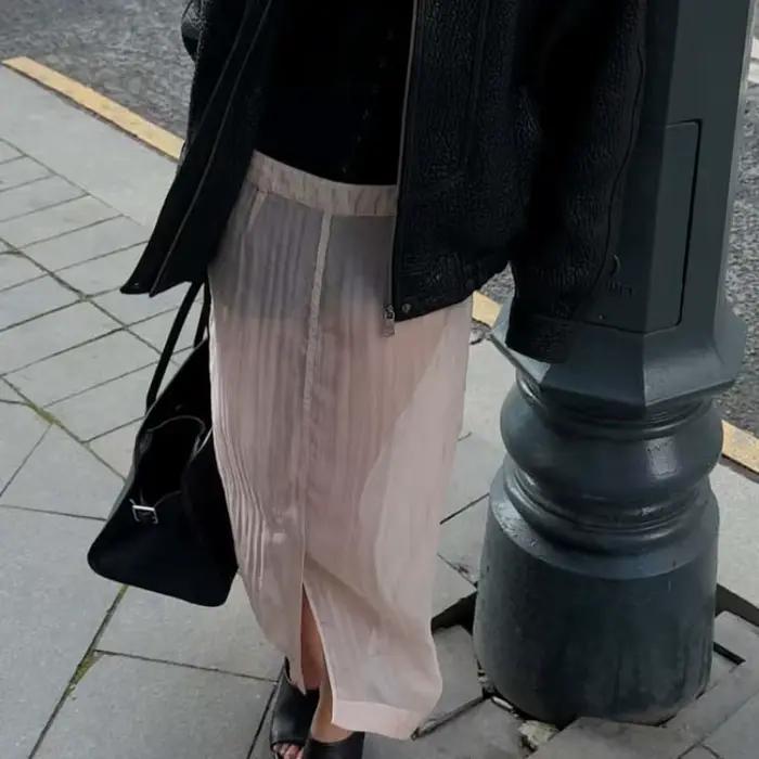 Jupe midi transparente rose en mélange de coton pour femme