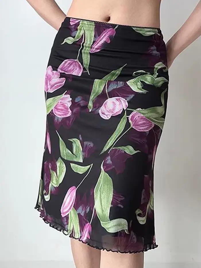Jupe Vintage Florale en Maille pour Femme