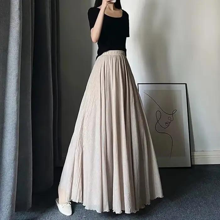 Jupe féerique vintage mi-longue taille haute en coton et lin double épaisseur