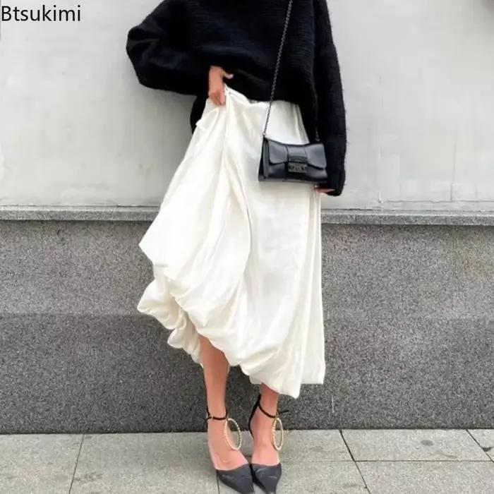 Nouvelle jupe longue en satin pour femme 2026