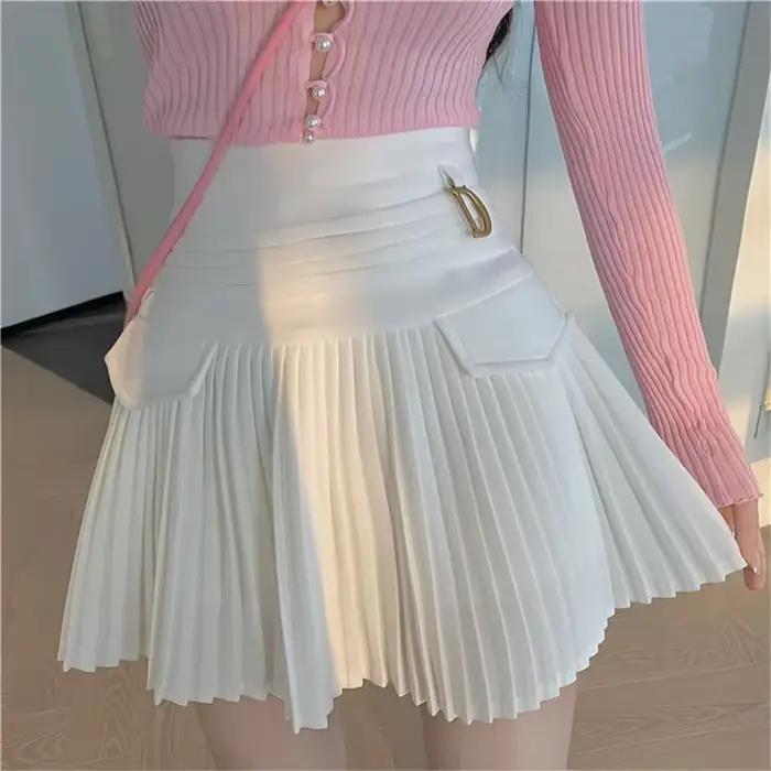Jupe plissée blanche femmes taille haute