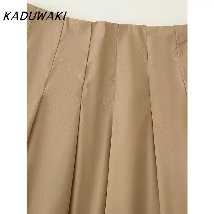 KADUWAKI automne femmes jupe ensemble fermeture éclair manches courtes veste taille haute plissée lanterne Pod demi fleur bourgeon décontracté jupe longue
