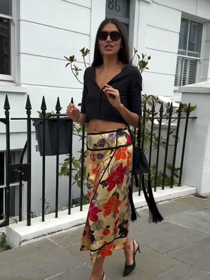Jupe vintage à imprimé floral pour femme