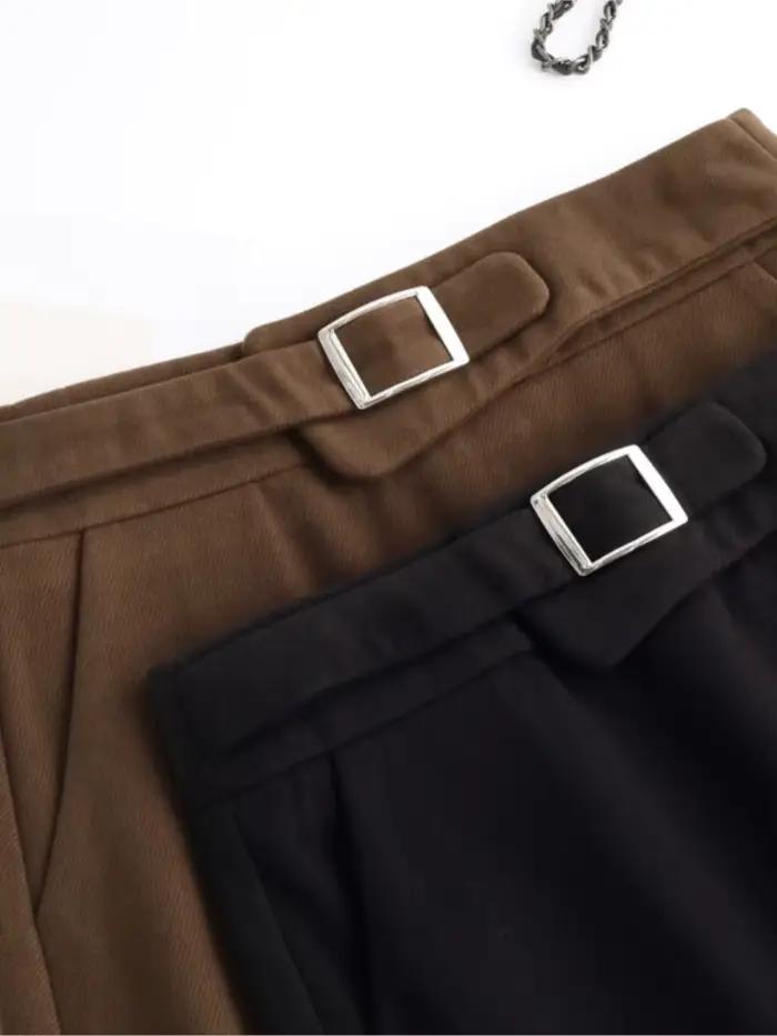 Jupe trapèze taille haute en laine pour femme
