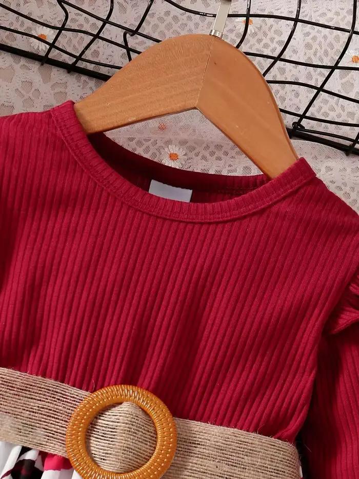Robe à manches longues pour filles de 1 à 7 ans, jupe à fleurs avec ceinture, tenue de fête d'anniversaire, vêtements de nouvel an