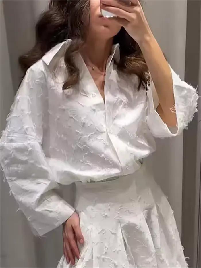 Chemise élégante jupe 2 pièces ensemble femmes 2025 été revers à manches longues