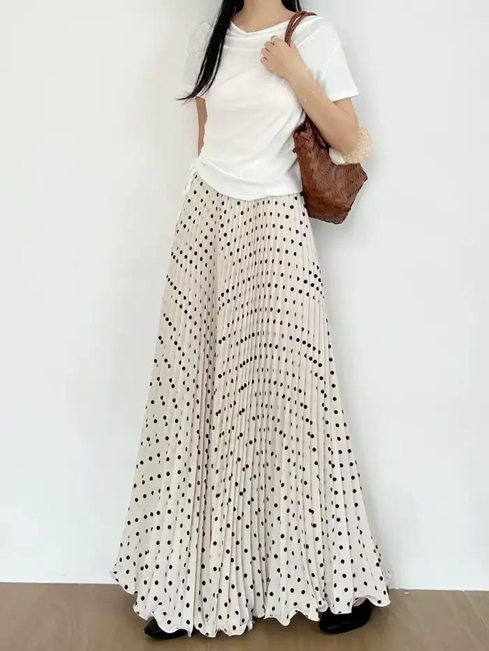 Jupe longue taille haute à pois pour femmes