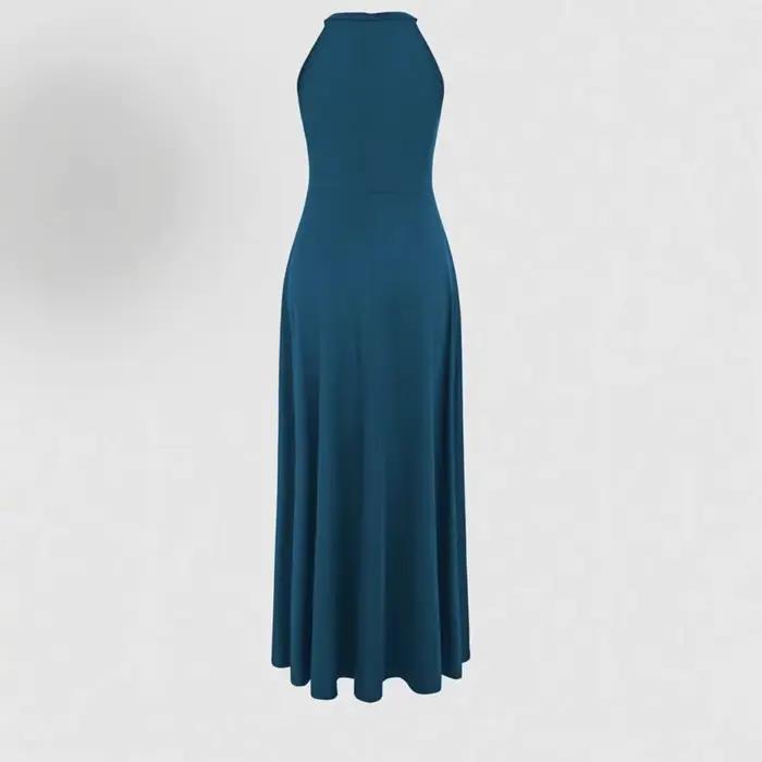 Robe de soirée longue à col haut et fente latérale de couleur unie pour femmes - Robe élégante et amincissante pour banquets et fêtes