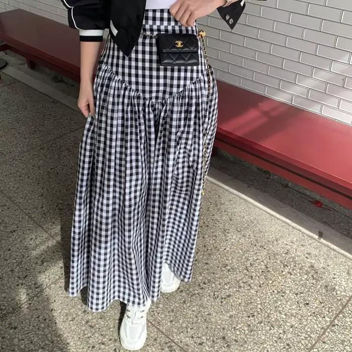 Jupe longue vintage à carreaux pour femme