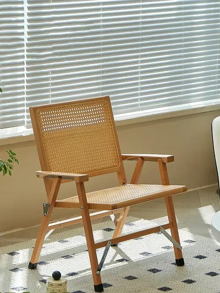 Chaise pliante de balcon, fauteuil de meubles, chaises de dossier en Imitation rotin en bois massif pour salon, tabouret de négociation unique