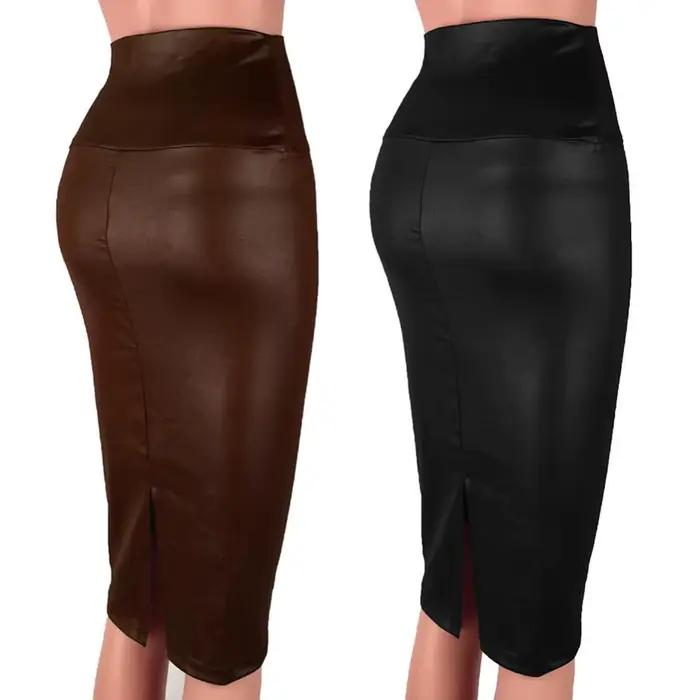 Jupe en cuir dos fendu femmes Sexy moulante