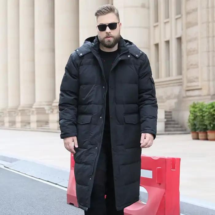 Doudoune blanche Extra longue pour homme, manteau épais Cargo noir à capuche, chaud, grande taille 6XL 7XL 8X 9XL 10XL, hiver 2023 86%