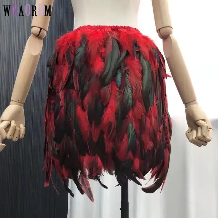 Nouvelle jupe courte en plumes de dinde 100% naturelles
